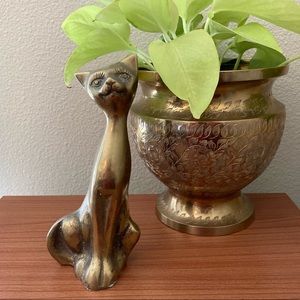 Vintage Brass Cat Figurine Siamese Boho